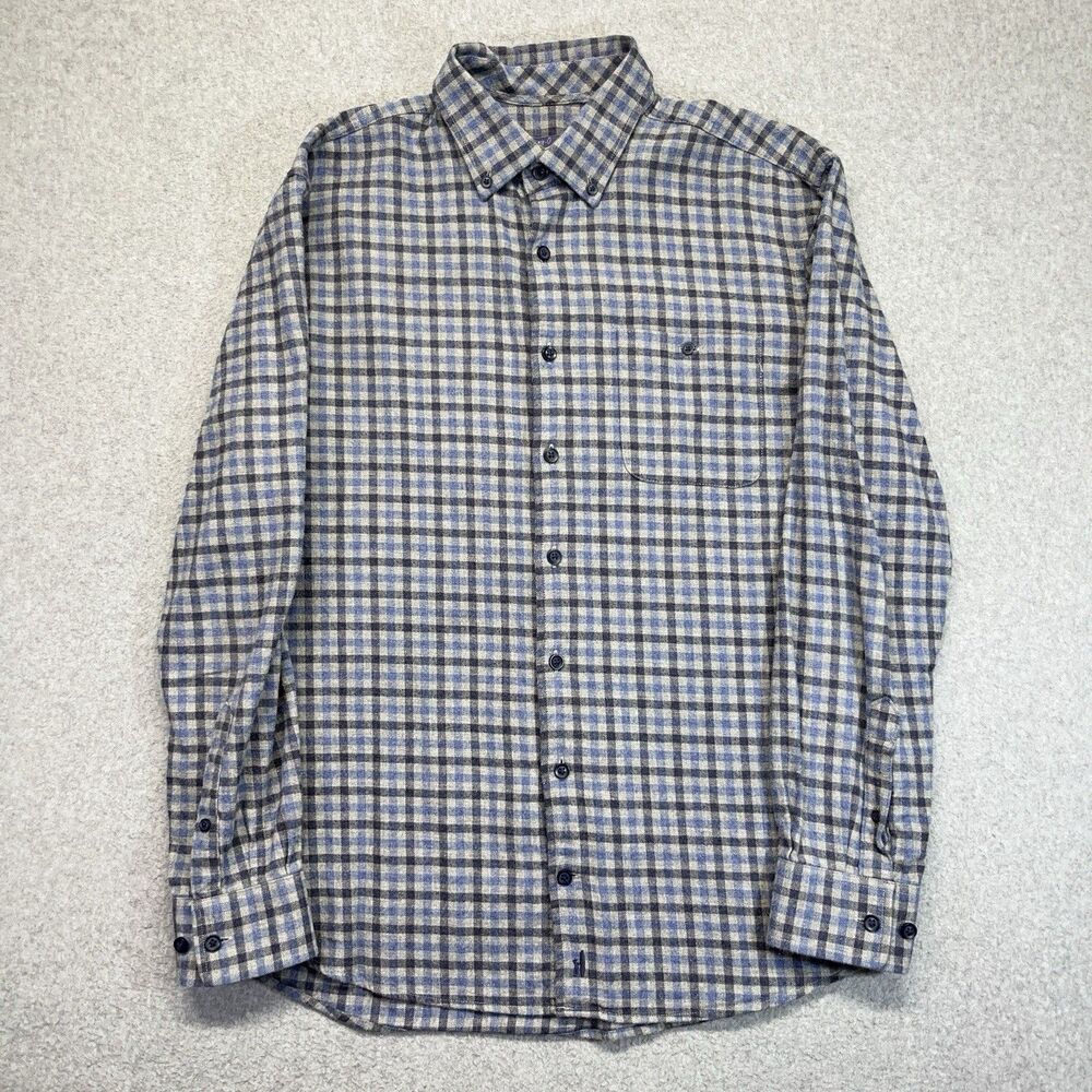 Johnnie-O Hangin’ Out Flannel Shirt Men’s Medium Gray Plaid Front Pocket